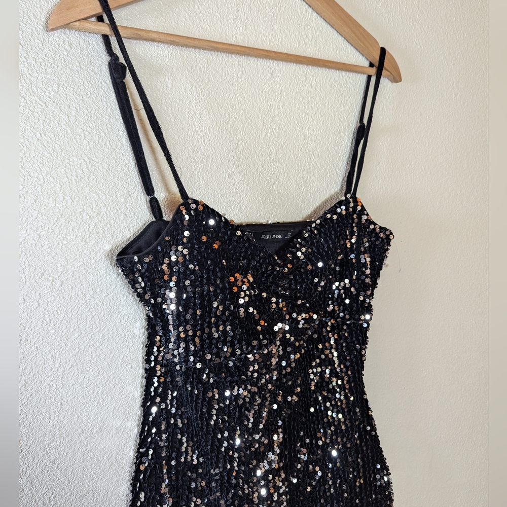 Zara Basic Black And Silver Sequin Embellished Mi… - image 5